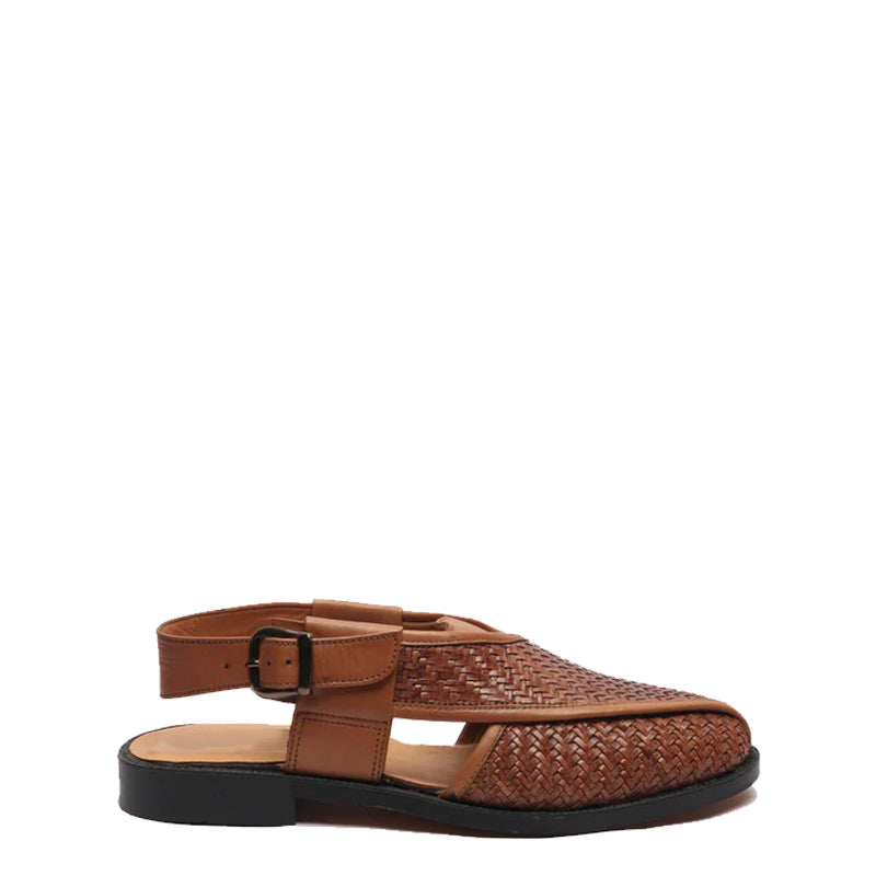 Woven Back Strap Leather Peshawari Tan Sandal