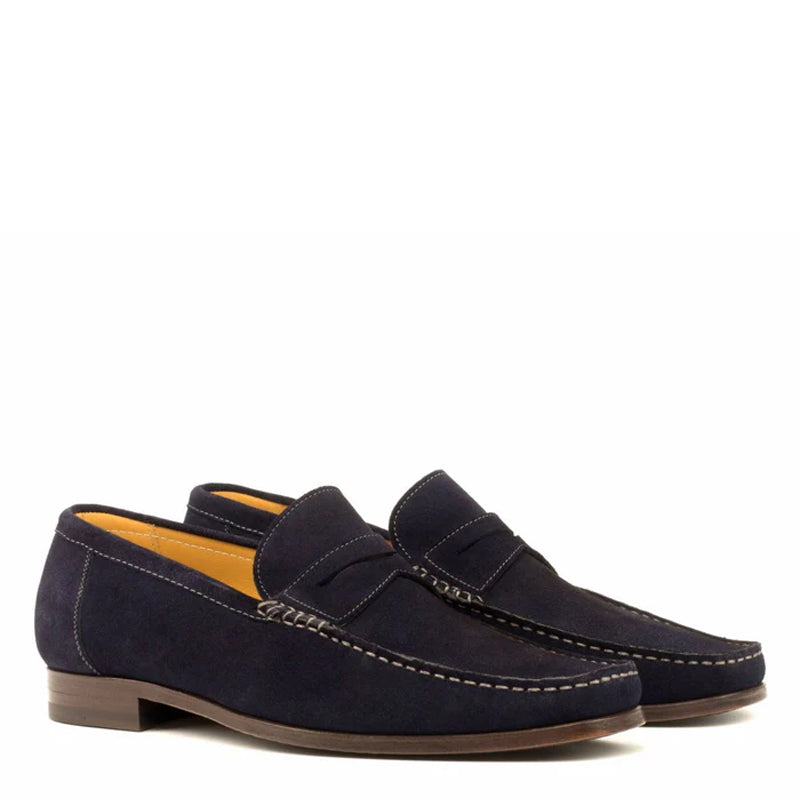 Suede Leather Blue Penny Moccasin Loafer