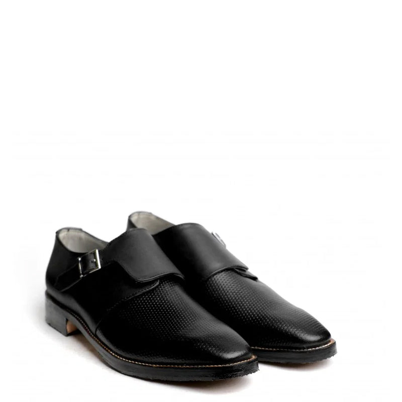 Men Textured Leather Single Monk Strap Shoe Black