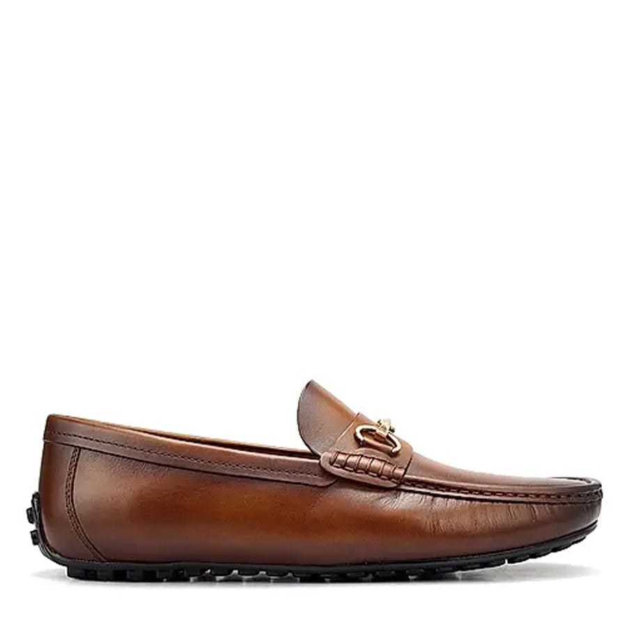 Men Solid Leather Buckled Formal Black Loafer