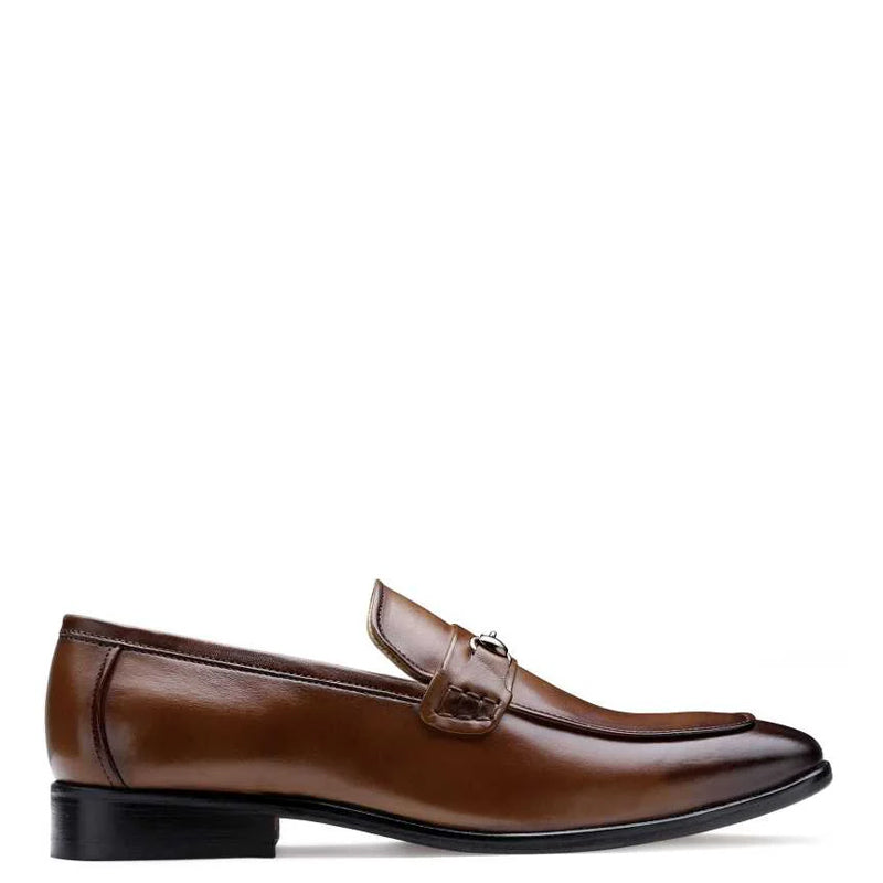 Men Classic Design Leather Brown Loafers With Buckle display picture 1