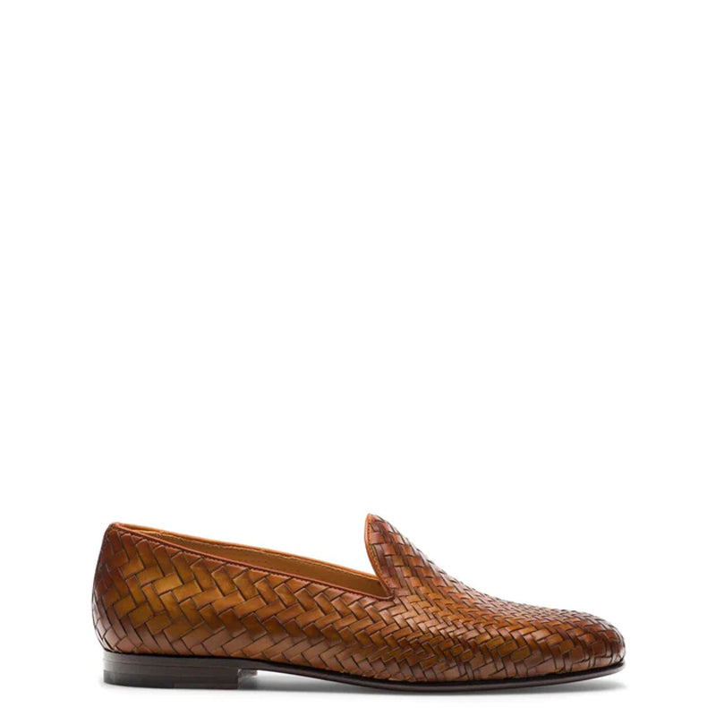 Men Woven Braided Solid Leather Loafers