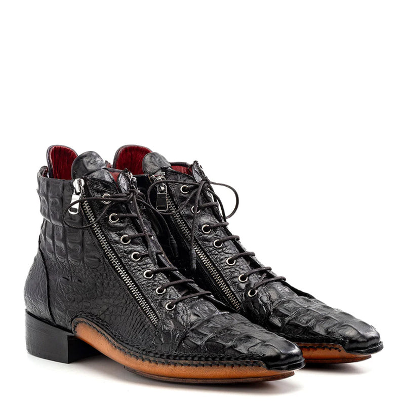 Men Crocodile Textured Leather Ankle Zipper Boots – Italian  display picture 1