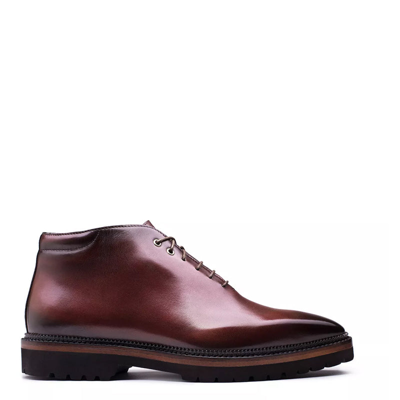 Patina Burgundy Wholecut Shiny Leather Derby Ankle Boots