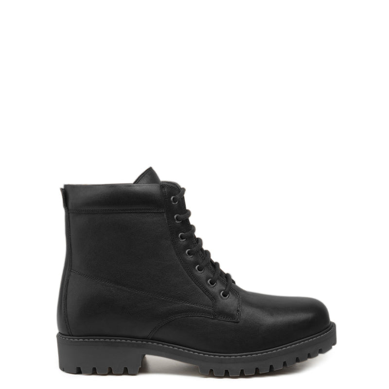 Classic Leather Lace-Up Ankle Boot Black