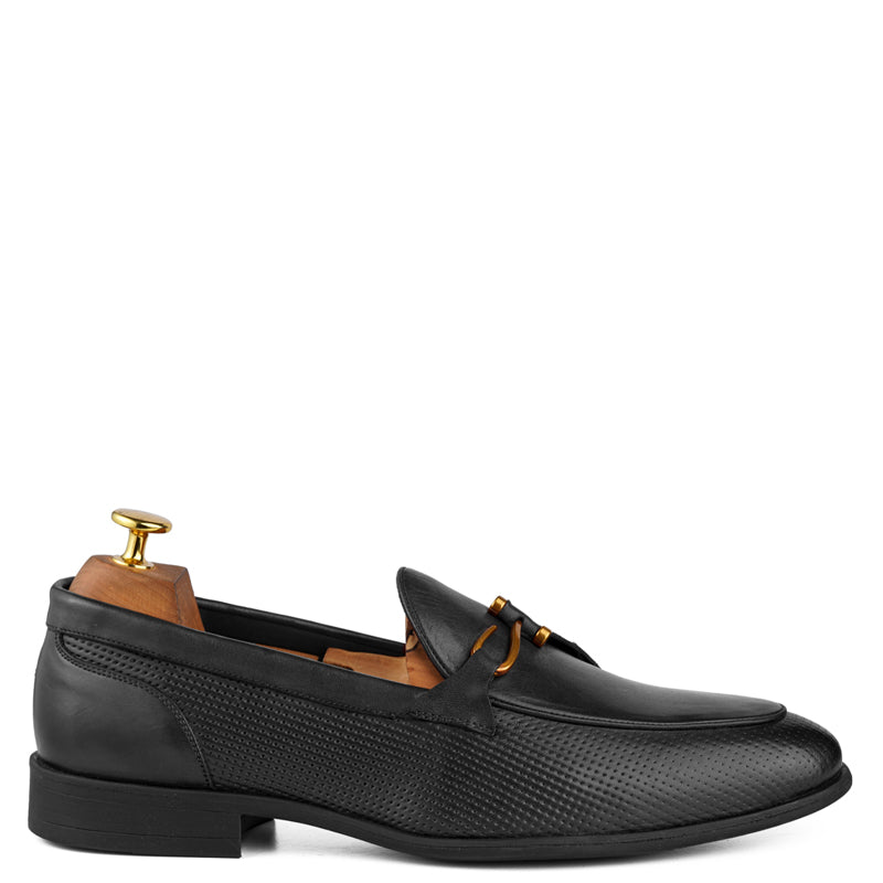 Luxury Pure Leather Black Loafer With Side Hook