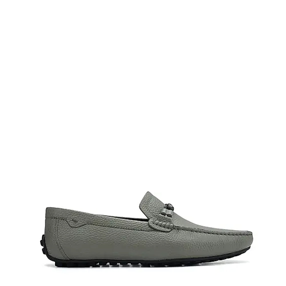 Men Textured Leather Driving Olive Green Loafer