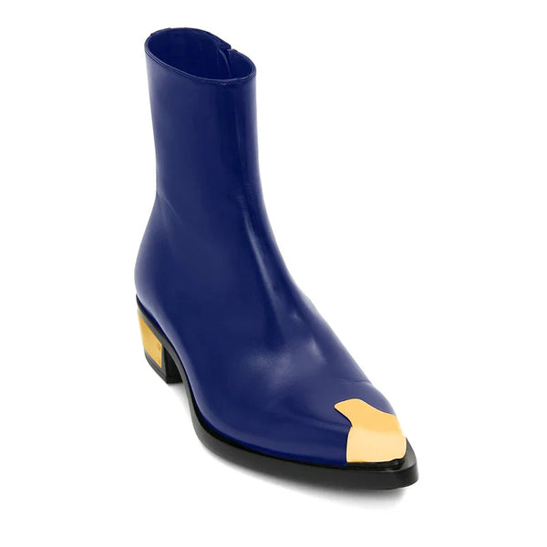 Punk Leather Boots Golden Toe Shoe