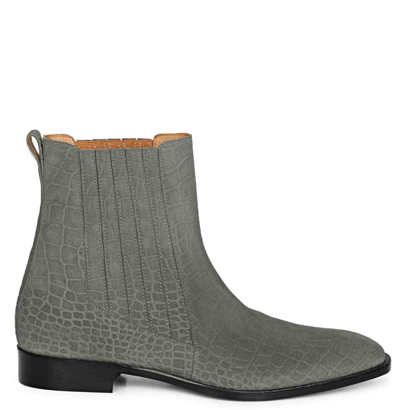 Croco Print Suede Leather Chelsea Boots