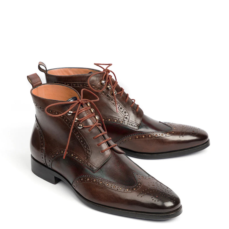 Men Solid Leather Wingtip Ankle Boot Brown