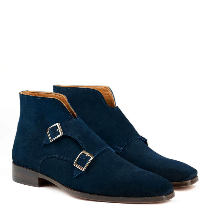 Classic Suede Leather Double Monkstraps Ankle Boot Brown