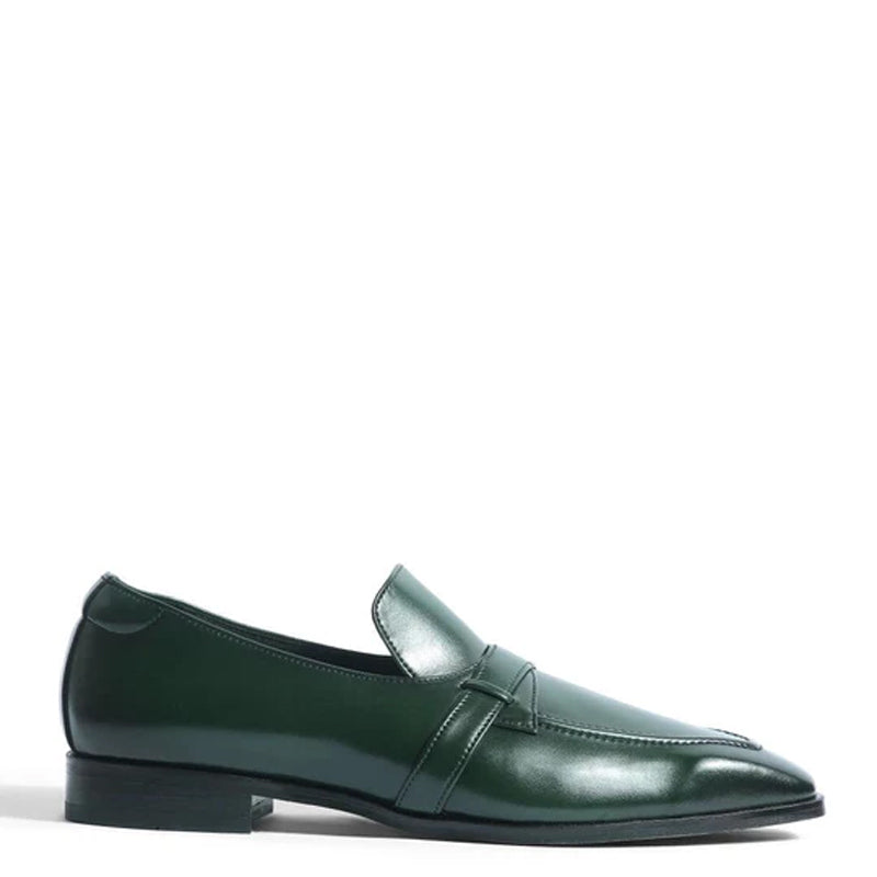 Classic Design Polished Shiny Leather Green Loafer