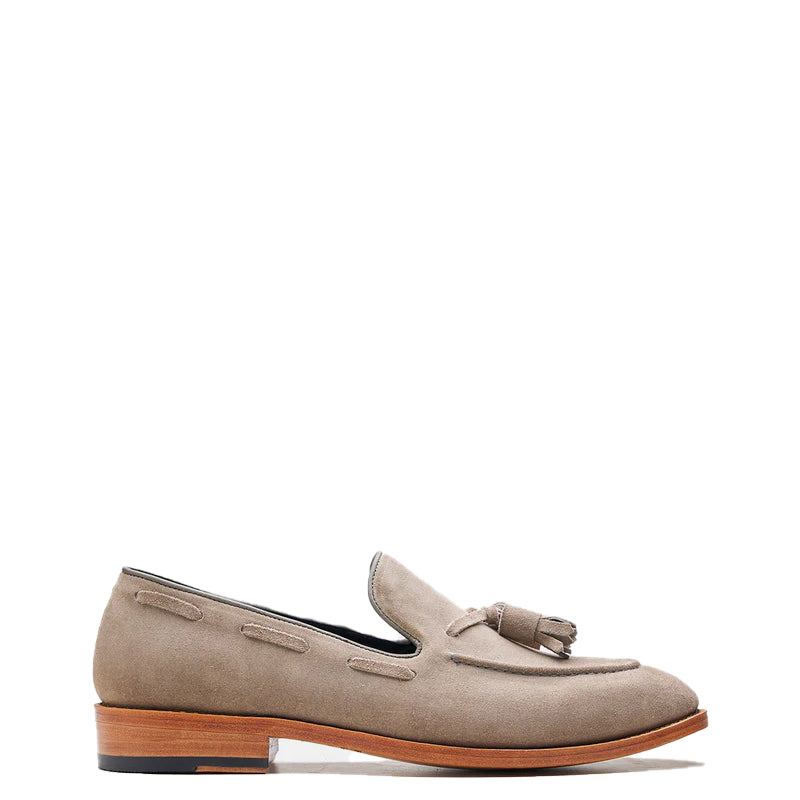 Men Classic Suede Leather Tassel Beige Loafer