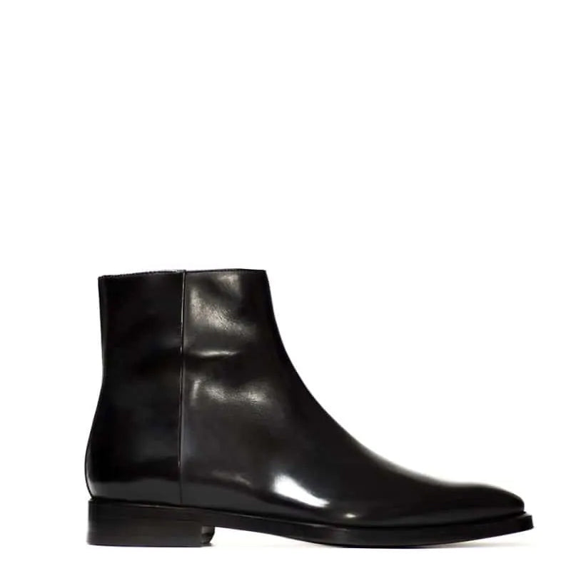 Men Solid Shiny Leather Side Zipper Black Boot