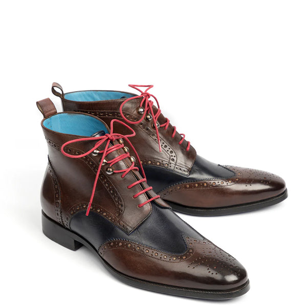 Men Dual Tone Leather Wingtip Ankle Burgundy Boot