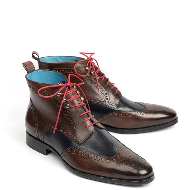 Men Dual Tone Leather Wingtip Brown and Blue Ankle Boot