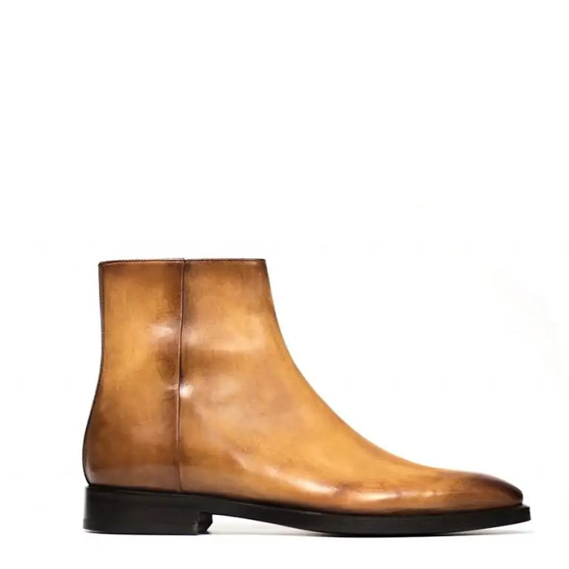 Men Solid Shiny Leather Side Zipper Black Boot