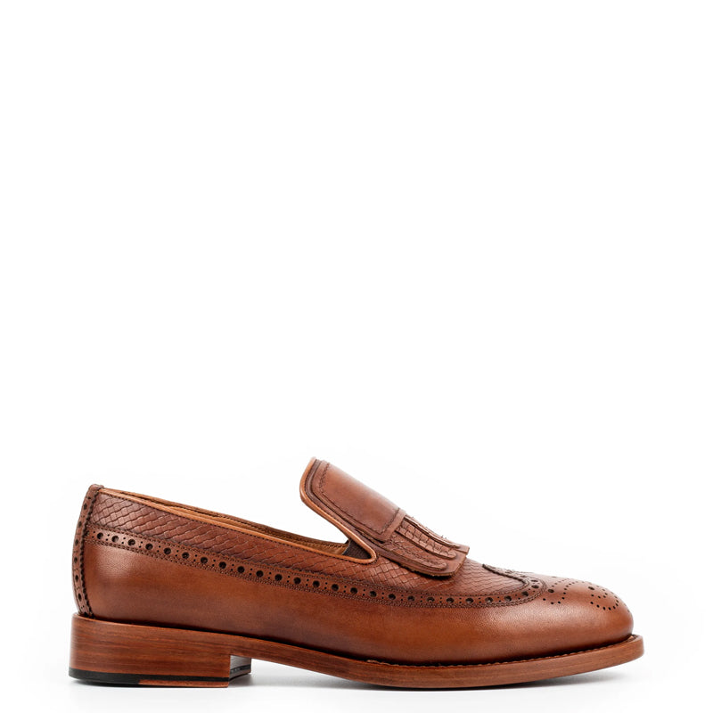 Men Premium Wingtip Leather Loafer Brown