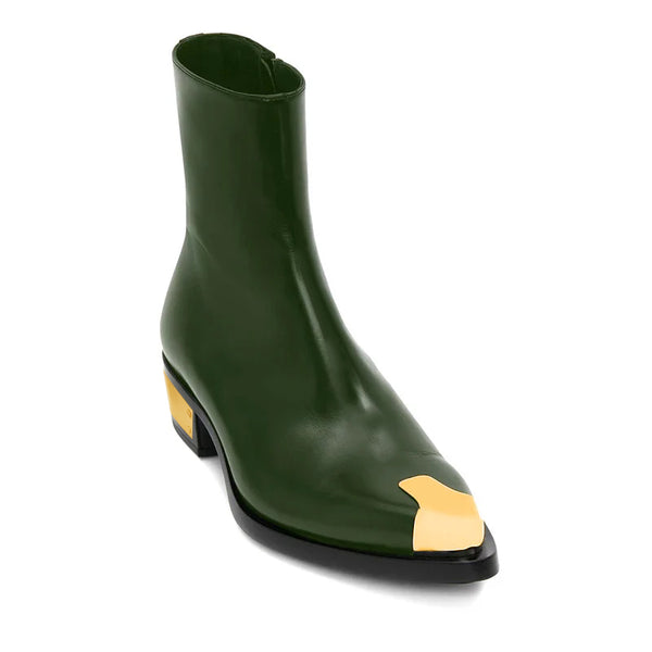 Punk Leather Boots Golden Toe Shoe