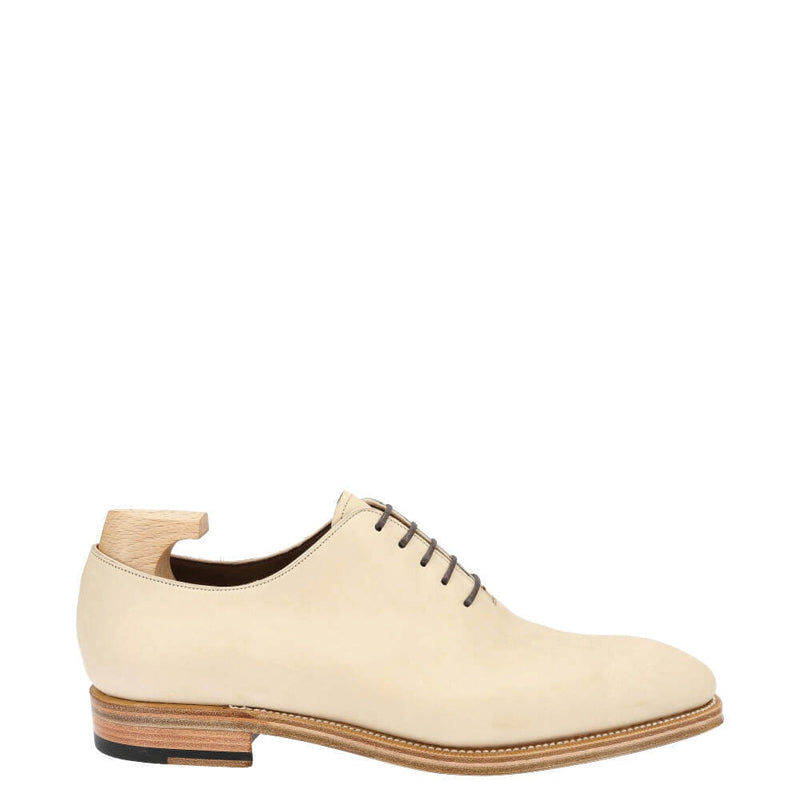Plain Wholecut Solid Leather Oxford Shoe Beige