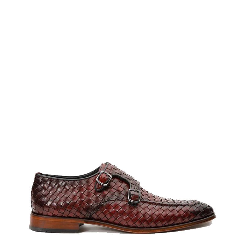 Black Woven Double Monk Strap Men's Shoes