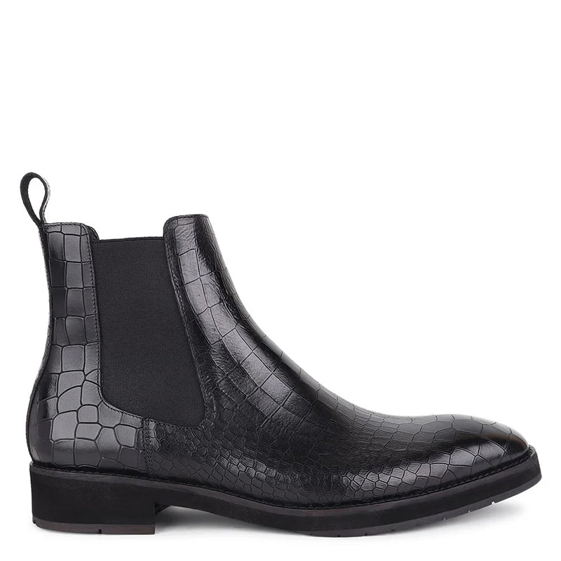 Men Solid Croco Print Leather Chelsea Boots