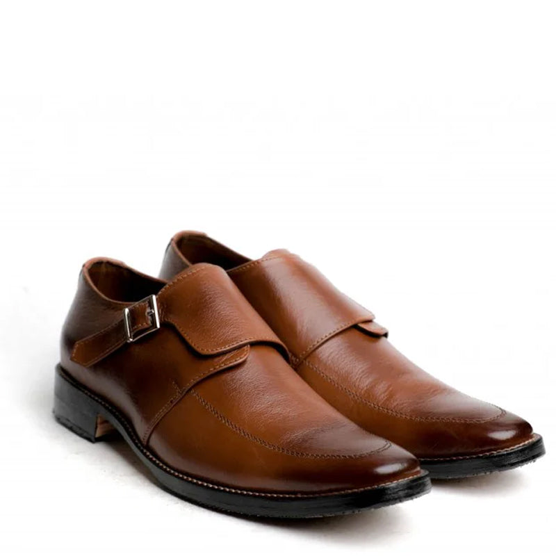 Men Polished Leather Single Monk Strap Shoe Tan