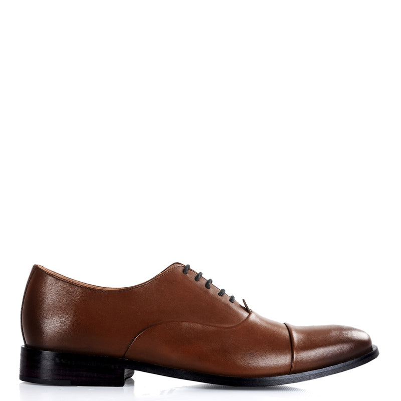 Polished Leather Captoe Plain Oxford Shoe Dark Brown