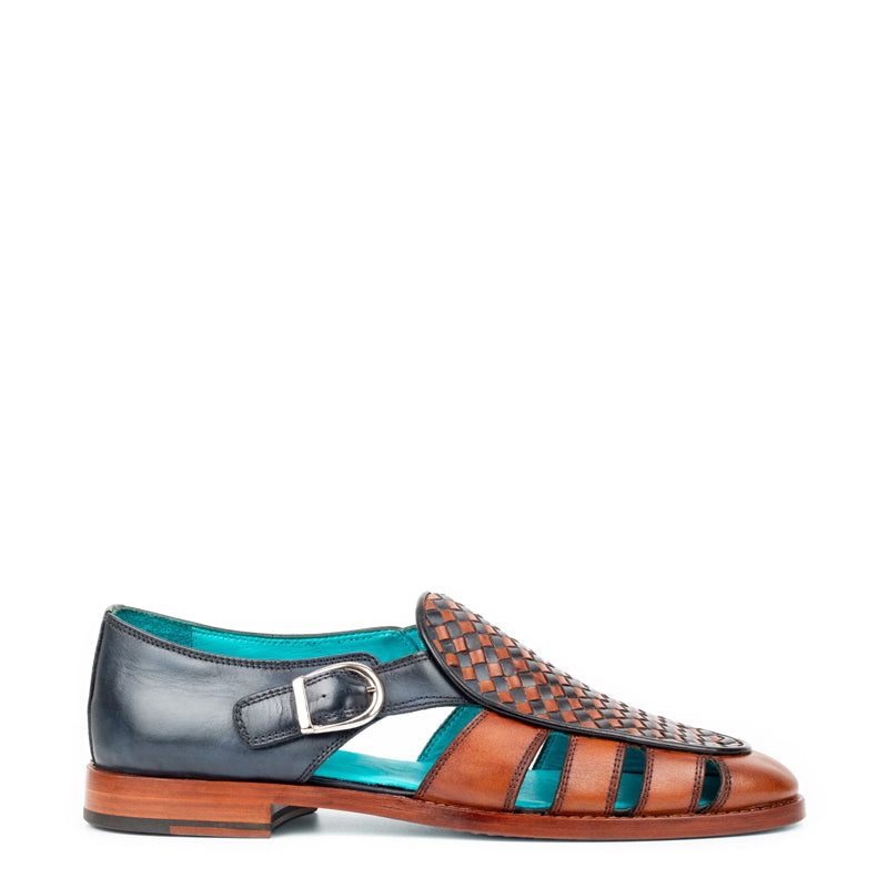 Men Green/Black Textured Leather Peshawari Comfort Sandals