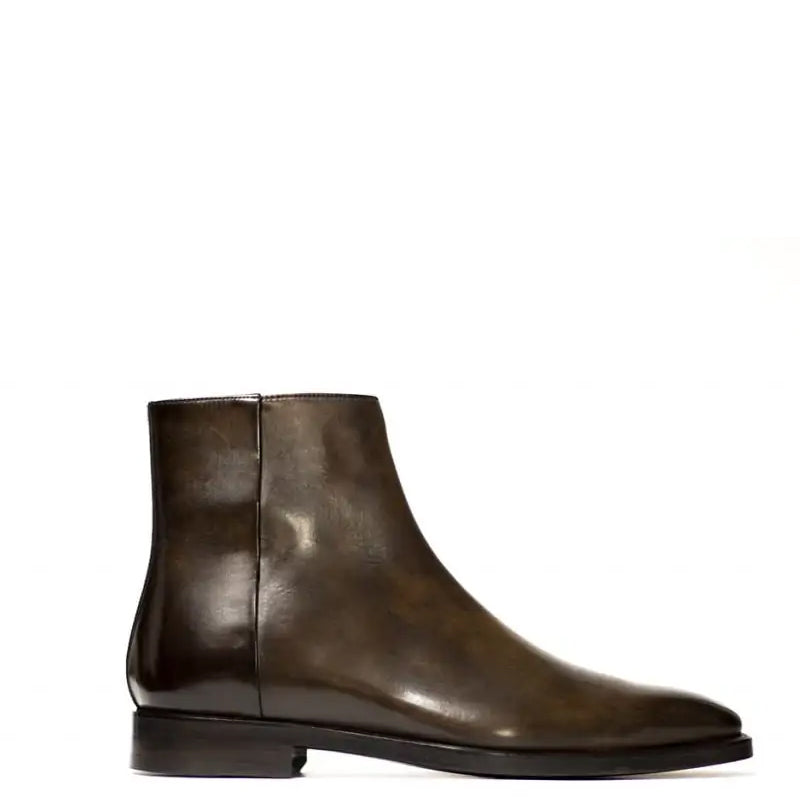 Men Solid Shiny Leather Side Zipper Black Boot