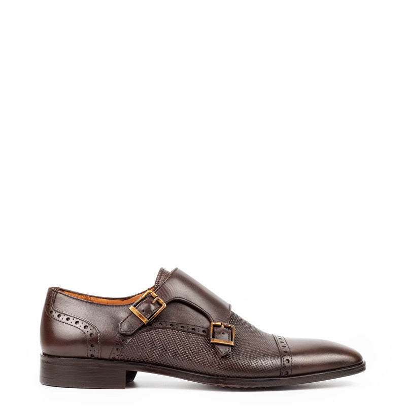 Men Handmade Leather Double Monk Strap Shoe Black