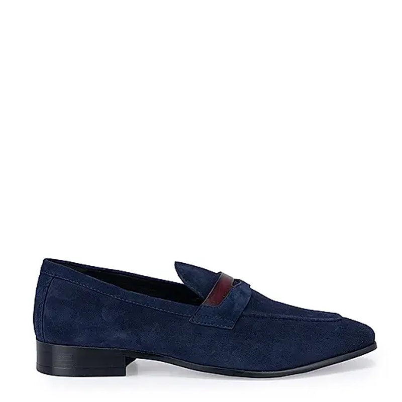 Classic Blue Suede Leather Penny Moccasins Loafer