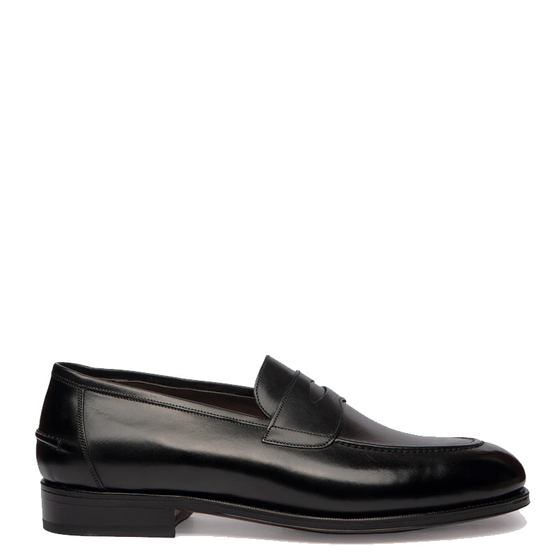 Polished Plain Leather Penny Black Loafer For Men