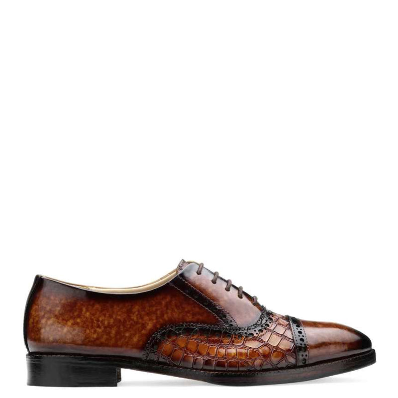 Croco Regent Embossed Leather Oxford in Rich Brown
