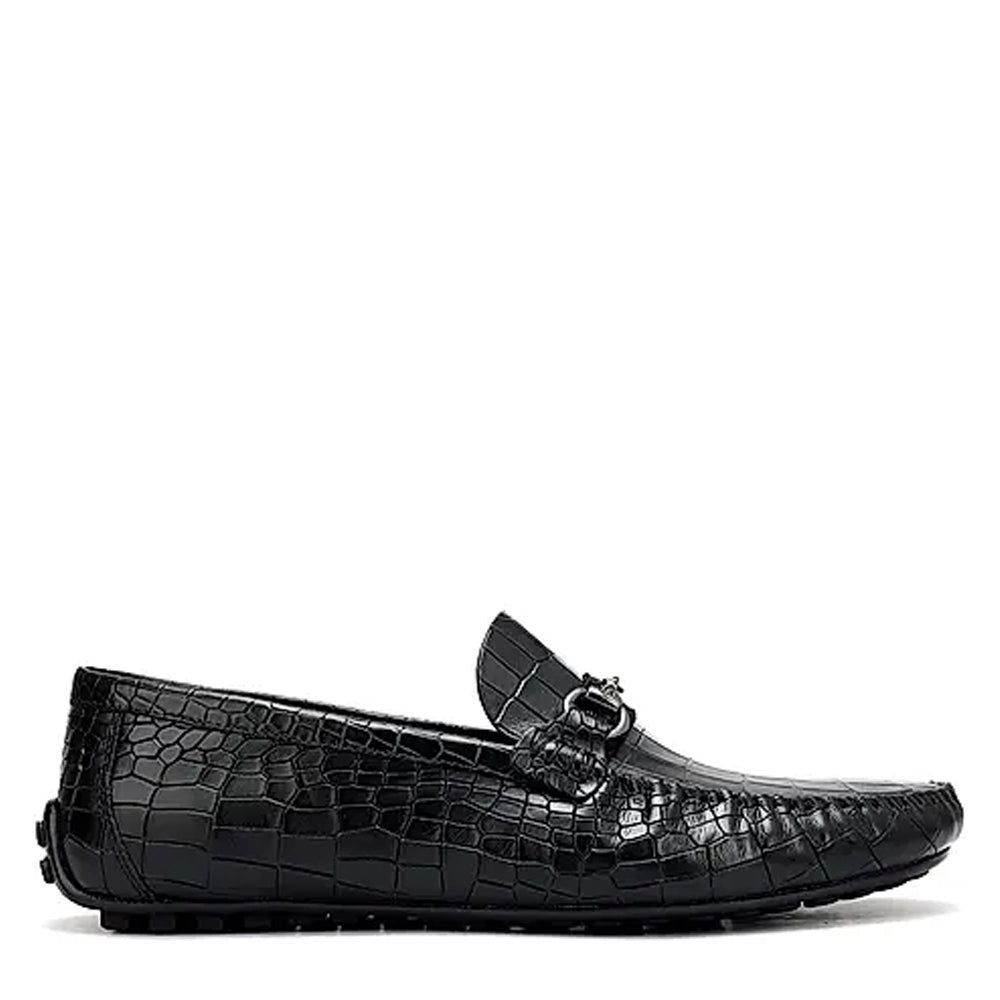 Premium Croco Textured Leather Driving Black Loafer
