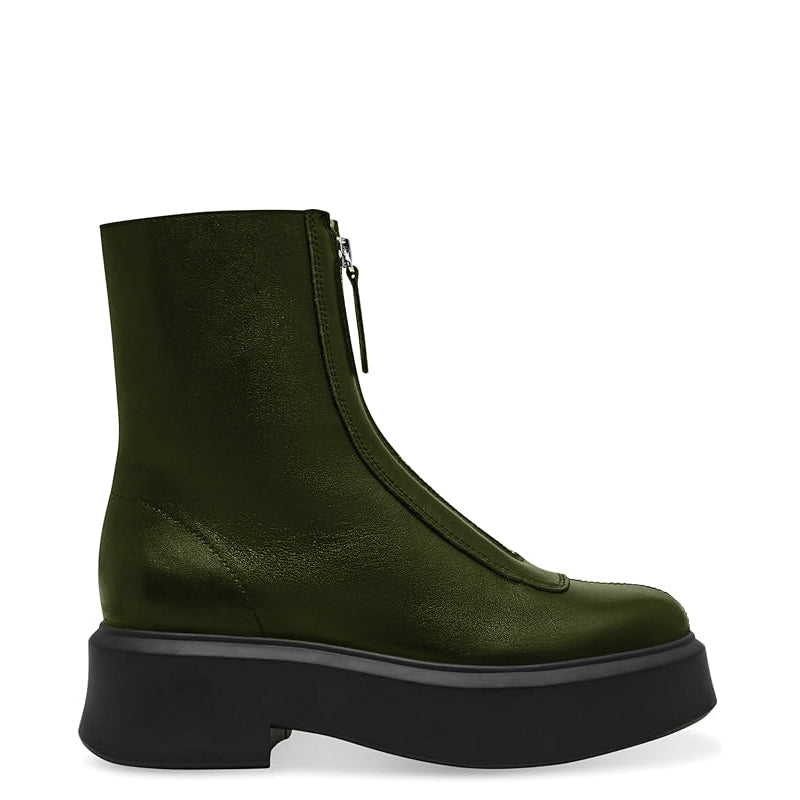 Premium Row Zipped Front Leather Ankle Black Boot