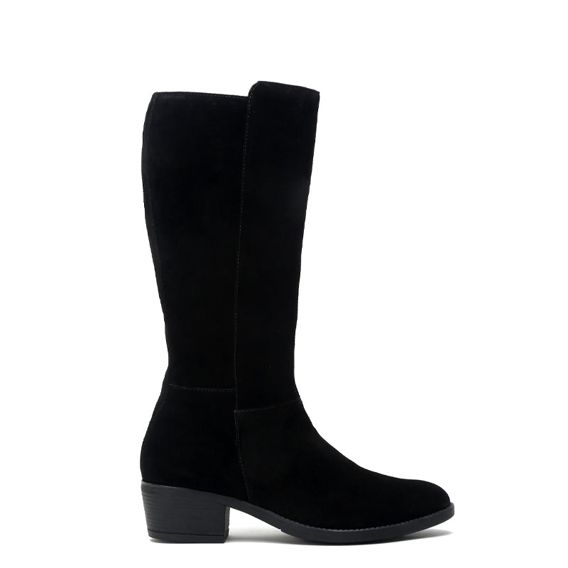 Women Suede Knee High Top Side Zipper Brown Boot