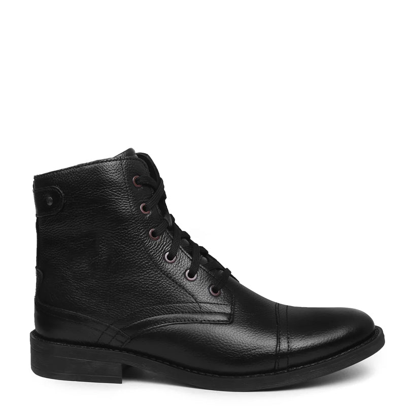 Men Lace-Up Leather Casual High Ankle Boot Black
