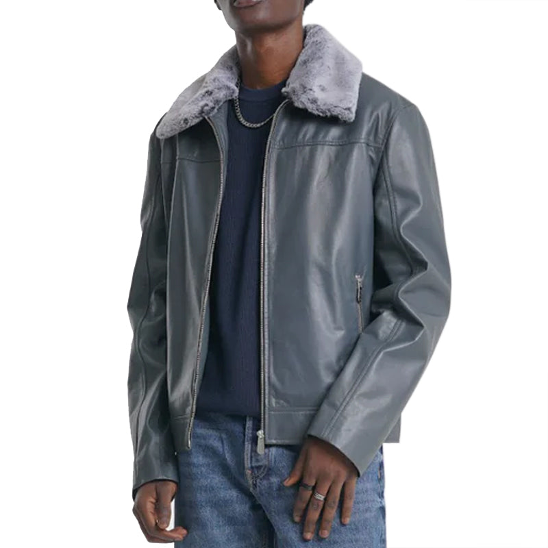 Grey Wind Fur Collar Jacket