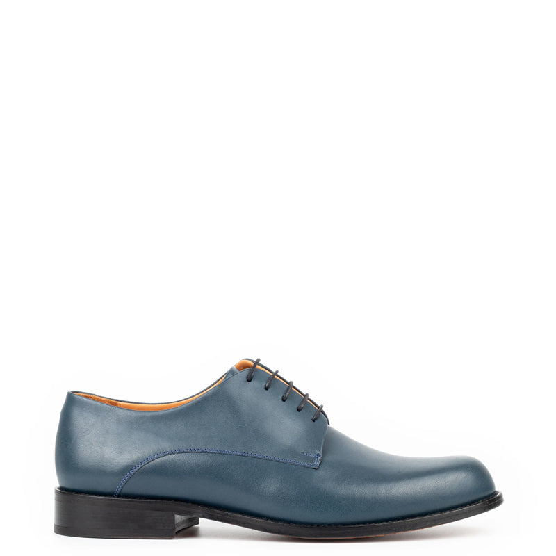 Polished Plain Italian Leather Derby Shoe Blue