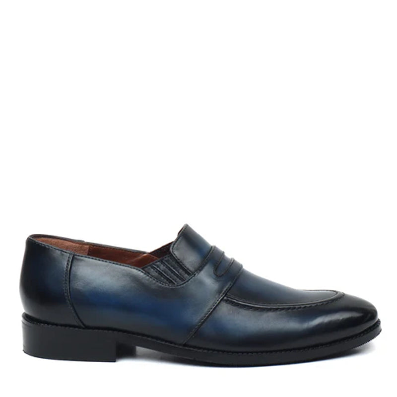 Blue Leather Penny Loafer For Men
