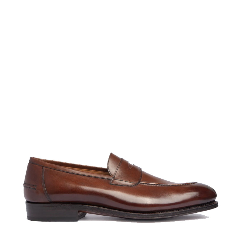 Polished Plain Leather Penny Brown Loafer For Men