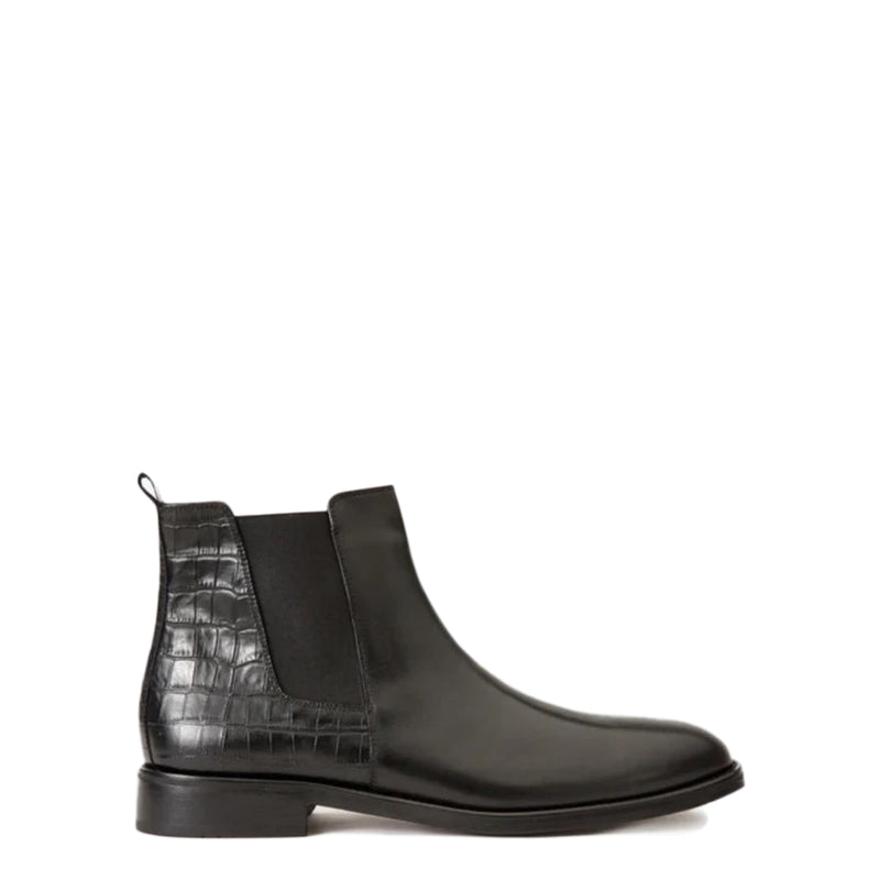 Black Alligator Textured Leather Boots
