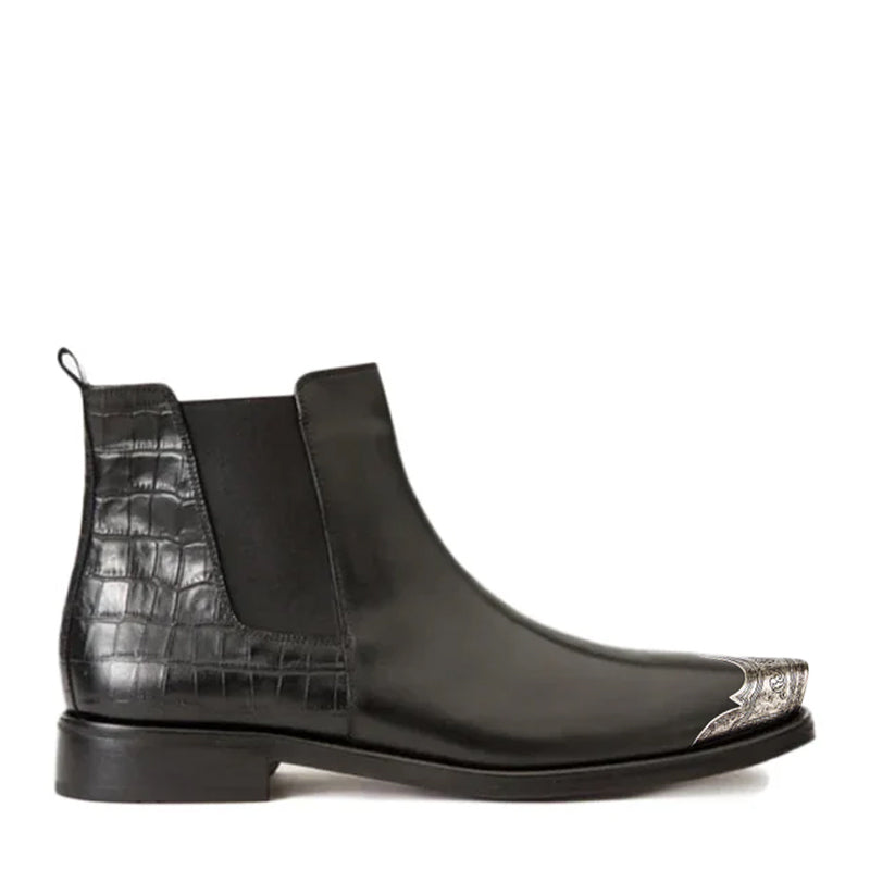 Alligator Textured Boot with Silver Toe