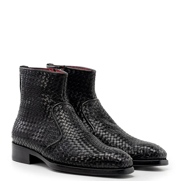 Luxury Stylish Woven Leather Side Zipper Boot