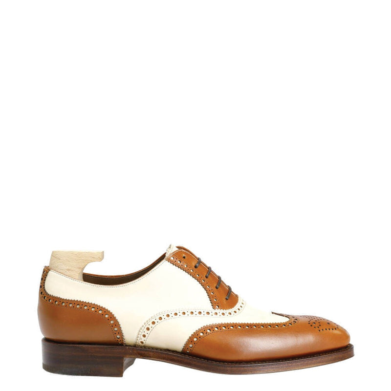 Wingtip Dual Tone Solid Leather Oxford Shoe Tan and White