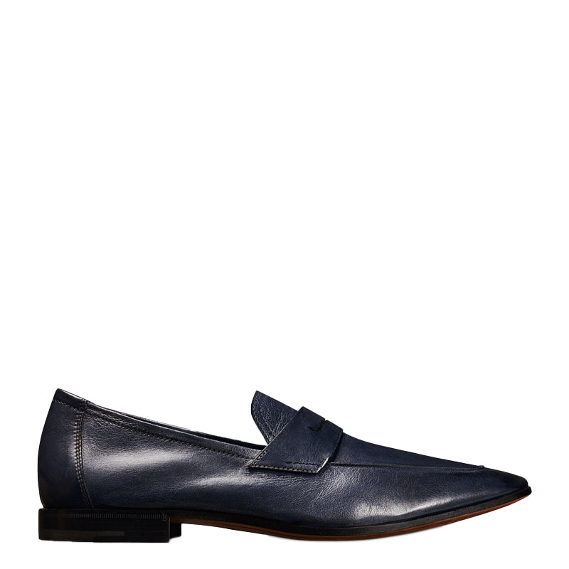 Men Handmade Plain Leather Blue Loafer