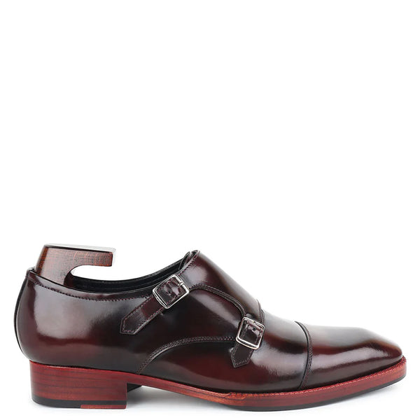 Classic Design Patina Leather Double Monk Shoe Burgundy
