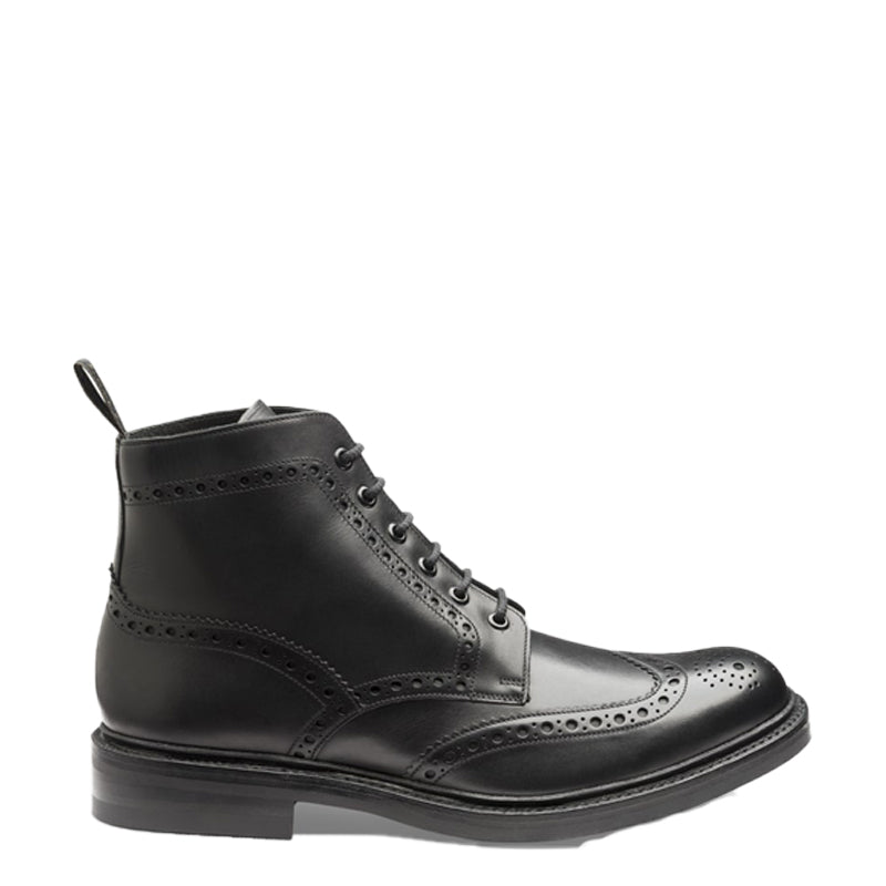 Leather Lace Up Wingtip High Ankle Black Boot