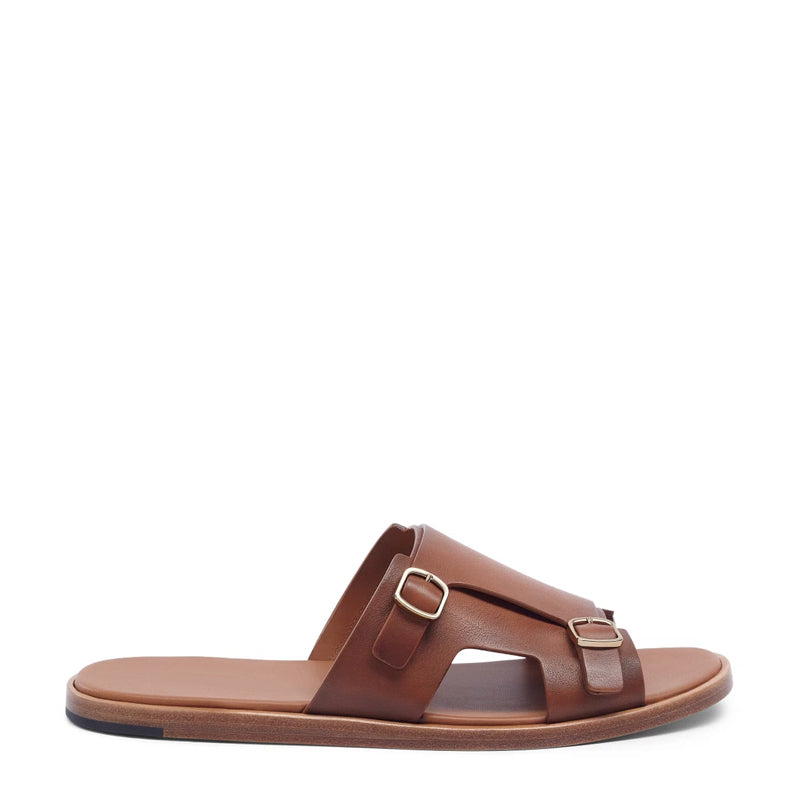Men Double Buckle Leather Comfort White Sandal